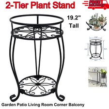 19 inch Plant Stand 2 Tier Metal Potted Holder Rack Flower Pot Shelf Rustproof