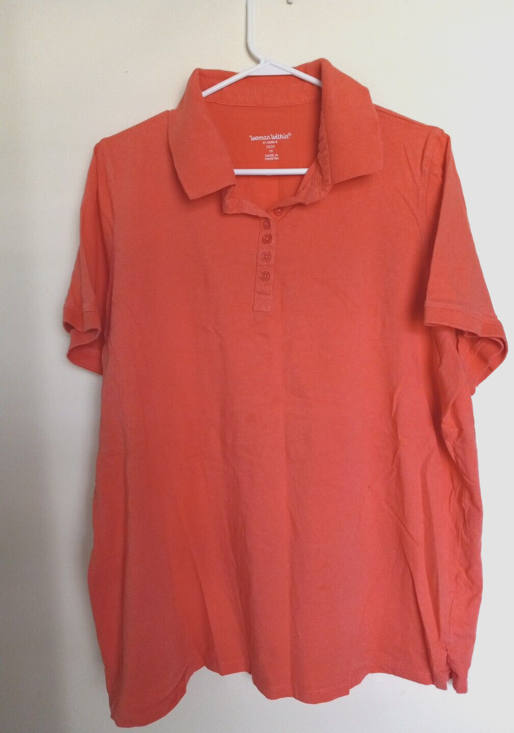 Plus Size Coral Polo Shirt for Women 1X Short Sleeve Comfort Fit