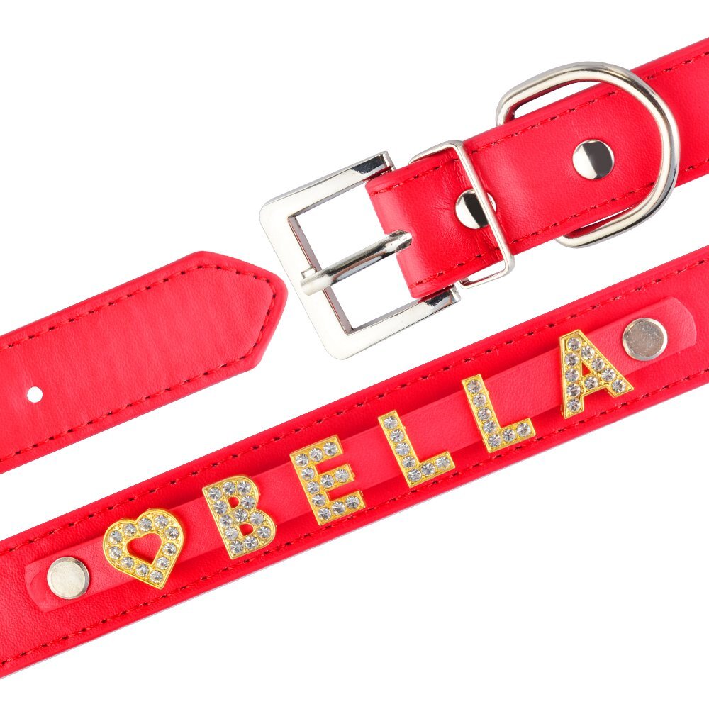 Personalised Leather Dog Collar Charms Diamante Name ID Collar for Cat