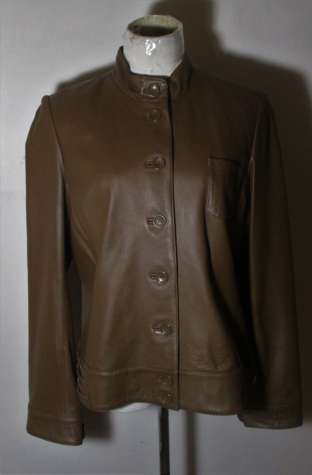 Women's CHARTER CLUB Brown 100% Leather Mock Neck Jacket Size 14