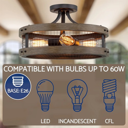 Kira Home Cooper 18" 4-Light Farmhouse Semi Flush Mount Ceiling Light, Walnut St - Picture 4 of 6