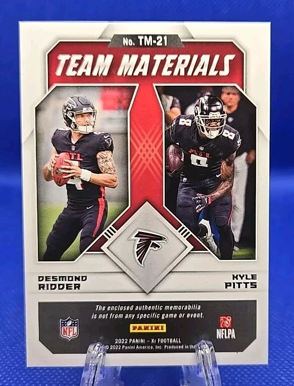 Desmond Ridder Kyle Pitts 2022 Panini XR Team Materials Blue /25 Atlanta Falcons - Image 2 of 2