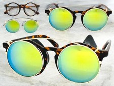 Men's Classic Vintage Retro Style Clip On SUN GLASSES Large Round Tortoise Frame