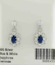 LAB CREATED BLUE 0.60 Cts  WHITE SAPPHIRE DANGLING EARRINGS .925 SILVER NWT