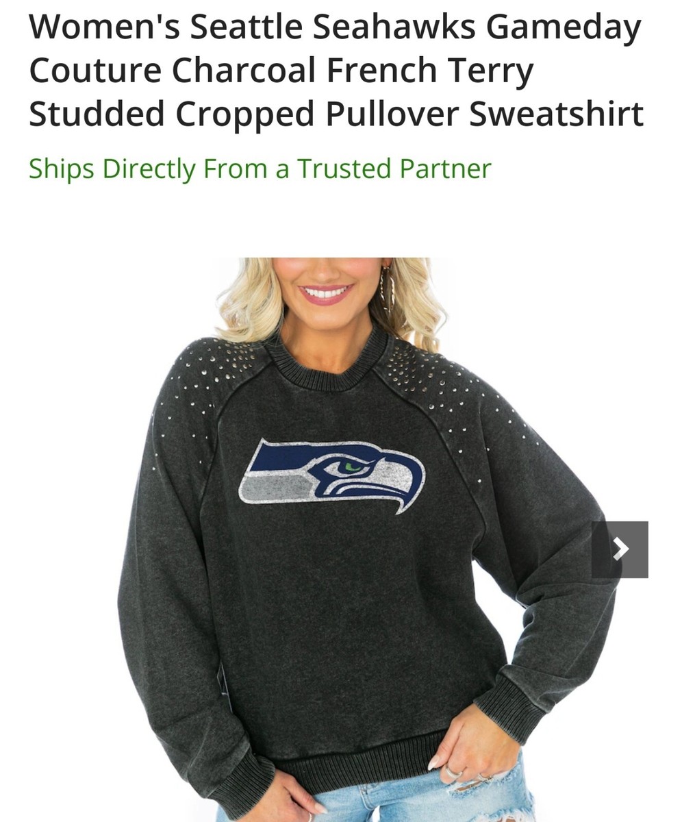 Seattle Seahawks Women's Gameday Couture JEWELED Pullover LB3 Charcoal SIZE  L