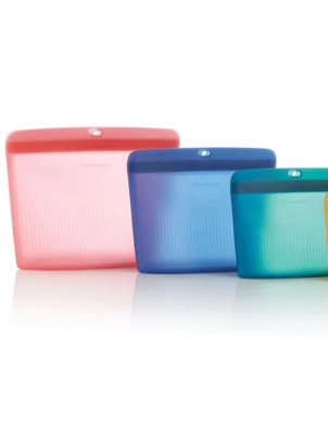 Tupperware The Ultimate Silicone Slim Bag Freezer Oven Microwave Safe Set 3 New