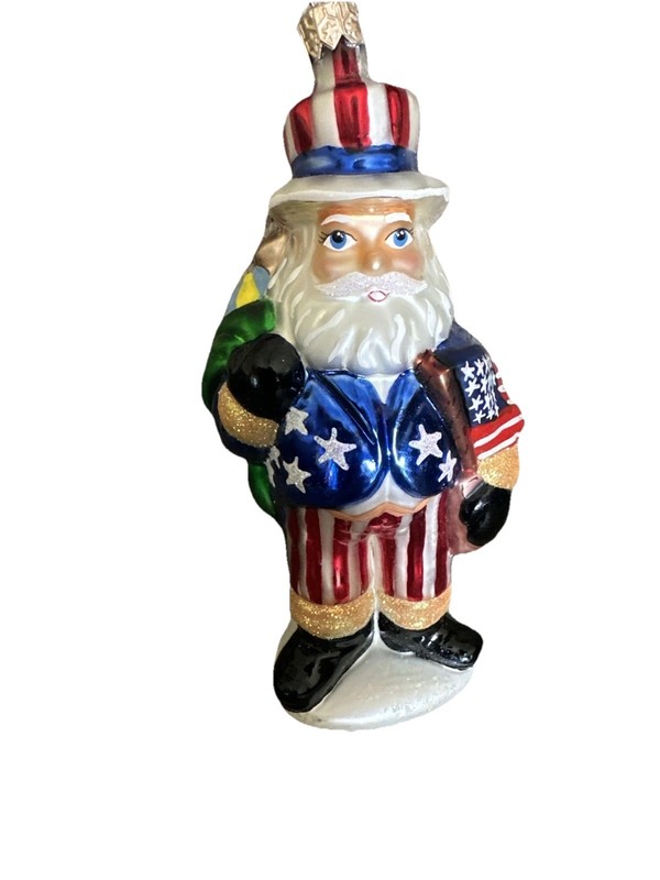 RADKO Patriotic Ornament UNCLE SAM SANTA Hand Crafted Glass Ornament Made POLAND