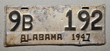 🐾 1947 ALABAMA LICENSE PLATE (9b 192) UNRESTORED ORIGINAL
