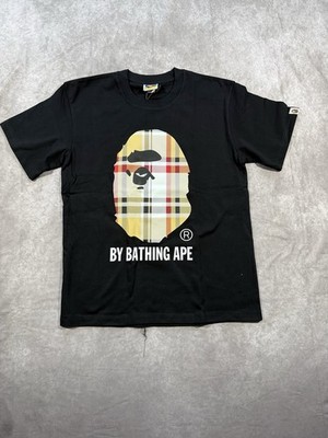 Bape Burberry T-Shirt Herren Größe S Schwarz 100% Baumwolle Kurzarm Rundhals Neu