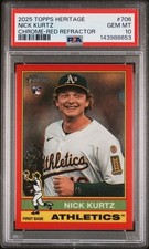 2025 Topps Heritage NICK KURTZ 706 Red Refractor RC #d 1/5 PSA 10 Pop 1
