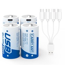 CARRY ANY Rechargeable D Lithium Batteries 4 Pack, 1.5V D/LR20 Cell Batteries