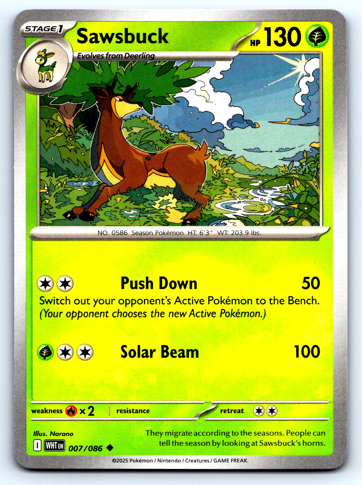 Sawsbuck White Flare #7 Normal NM Pokemon Card