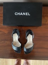 Vintage Chanel Black Quilted Sandals Size 37 Excellent Condition