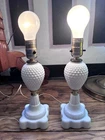 VTG Milk Glass Hobnail Boudoir Pair Lamps PEDESTAL BASE Shape