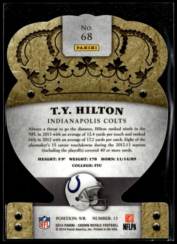 T.Y. Hilton 2014 Panini Crown Royale #68 Bronze Indianapolis Colts - Image 2 of 2