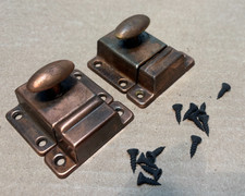Cabinet Latch Pair Stamped Steel Antique Hardware Vtg Cupboard Lock N30