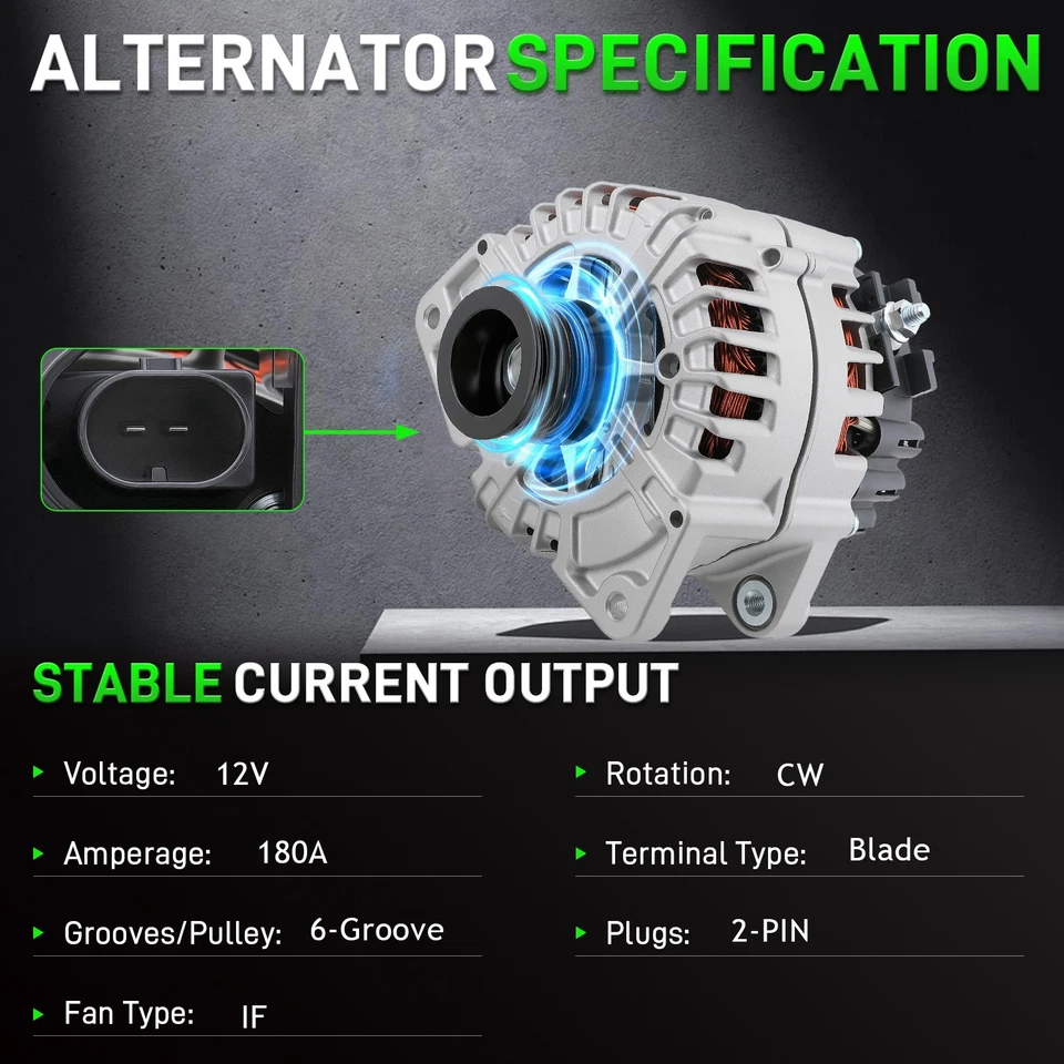 Alternator for Mercedes-Benz E550 CL550 GL450 GL550 S550 4.7L 5.5L 180A 12V CW Foto 3 de 4