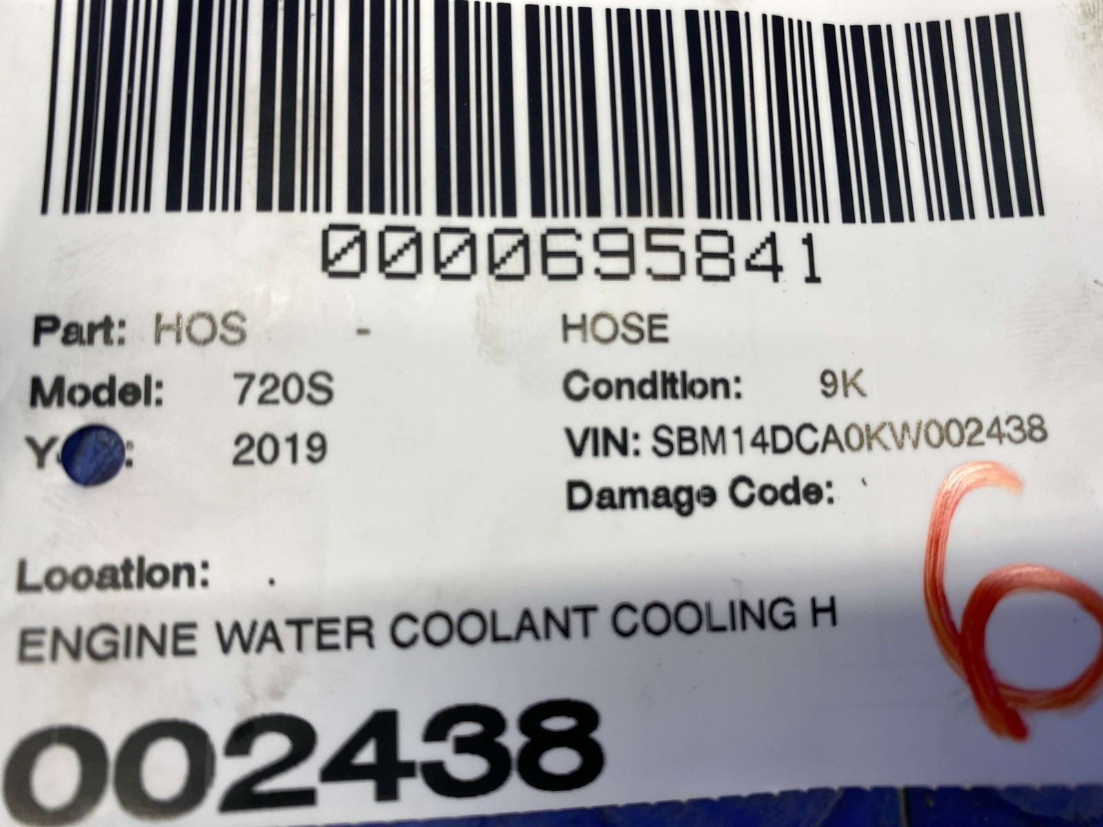 2018-2023 MCLAREN 720S ENGINE WATER COOLANT COOLING HOSE 14L0006CP 14L0008CP