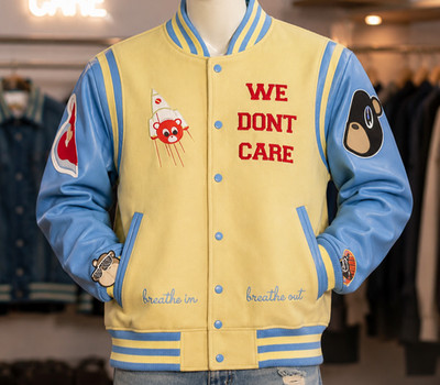 Vintage College Dropout Varsity Jacket Men s Blue Cream Leather Sleeve Bomber