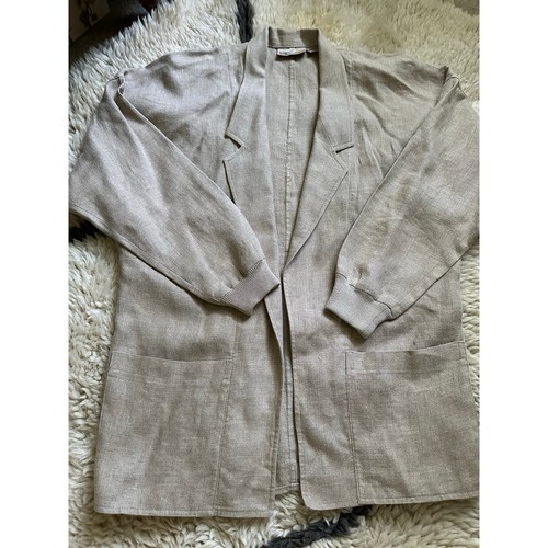 Vintage 90s Y2K Liz Claiborne Taupe Rustic Linen Blazer Jacket Pockets Sz S - Picture 7 of 16