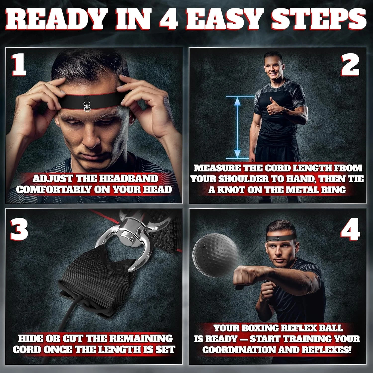 Boxing Reflex Ball Set with 4 Difficulty Balls & 2 Adjustable Headbands – Reacti