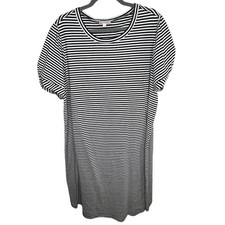 Molly & Isadora Puff Sleeve Black & White Striped T-Shirt Dress Size 2X