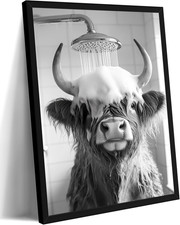 Funny Bathroom Canvas Wall Art Highland Cow Shower Painting Picture Wall Decor B