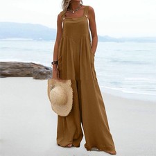 Solid Women's Jumpsuit Summer Pants  Leg Wide Color Buttons New Sling Fashion