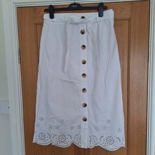 New Ladies White Warehouse Cotton Lace Midi Skirt Size 12 Summer Holiday