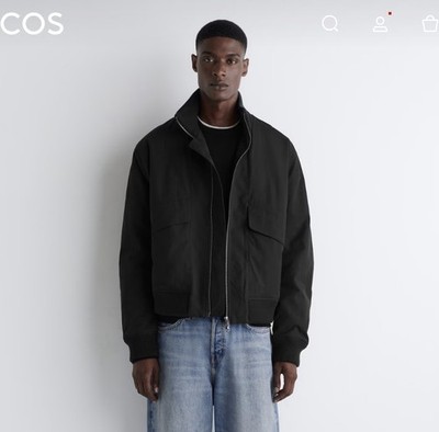 COS Men's Black Stand-Up Collar Zip Jacket Short Length Size S