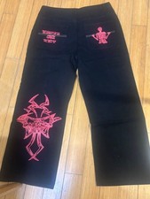 JNCO Big Boy Black Denim Pants with Red Embroidery, Size L