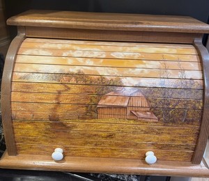Vintage Wooden Bread Box One of A Kind Painted Farmhouse Rustic Country Kitchen