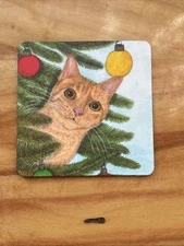 Christmas fridge magnet, Featuring Cute Orange Cat In Christmas Tree