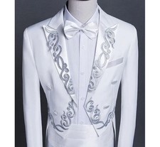 Men's White 2-Piece Suit Floral Embroidered Western Wedding Prom Slim