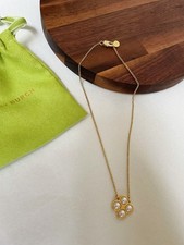 Tory Burch Gold Tone Short Chain Pearl Clover Pendant Necklace, dust included