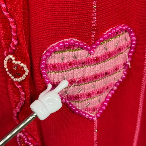 Quacker Factory Red Embellished Heart Cardigan Sweater Novelty Whimsy Twee 2X - Picture 10 of 10