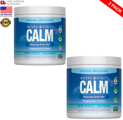 Natural Vitality Calm Magnesium Powder | 8oz Unflavored | 2-Pack | EXP 8/2027