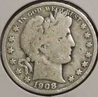 Silver Half Dollar - Barber - 1908-O