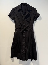 Calvin Klein Dress Women XS Black Button Down Tie Career Workwear Quiet Luxury