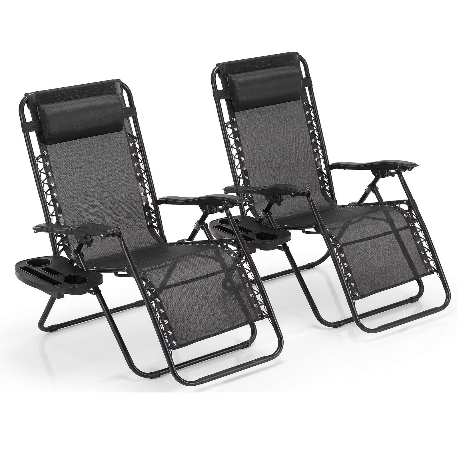300lb Patio Beach Pool Recliner Pillow Cup Black