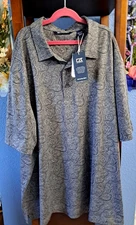 NWT Cutter & Buck Golf Wear Gray Paisley Polo Shirt Men's XXL Dry Tech 50+UPF