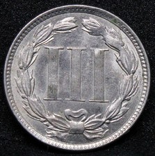 1865 USA 3 cents nickel type. United States. aUNC