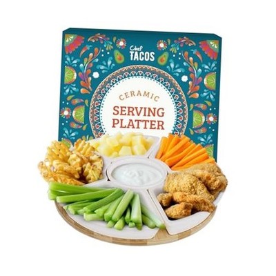 Ceramic Taco Serving Platter - Divided Serving Tray for Taco Tuesday Lazy