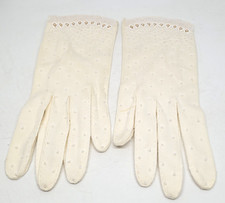 Vintage White Beaded Cotton Gloves Size 7 Made in Hong Kong Diamond Trim Dress