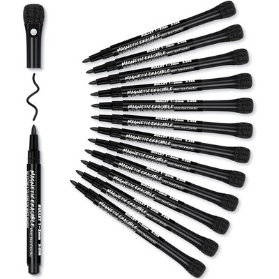 12 schwarze magnetische Whiteboardmarker - Abwischbar & Dünn für jede Anwendung