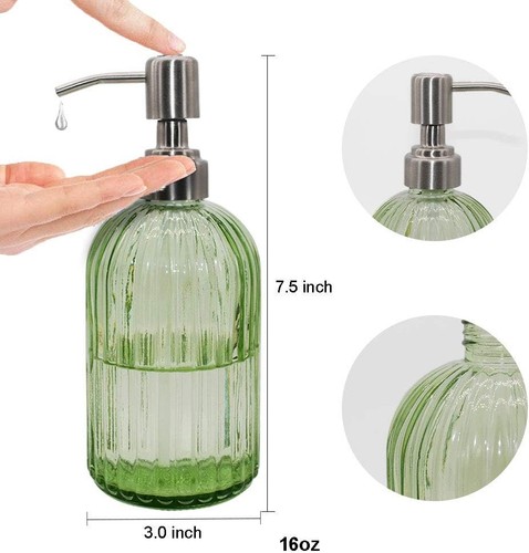 16oz Clear Hand soap Dispenser, with Rust Proof Stainless Steel Pumps, Green - Picture 2 of 7