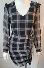 Heartloom Anthea Plaid Sheath Faux Wrap Dress Sz. XS Side Zip Button Back LS