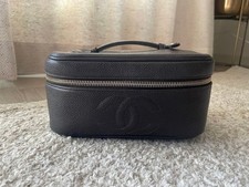 Chanel Vanity Bag Makeup Pouch Dark Brown Leather Coco Mark Used