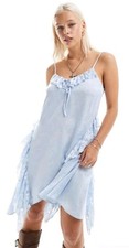 Labelrail X Daisy Birchall Ruffle Bow Jacquard Satin Camisole Dress In Blue 