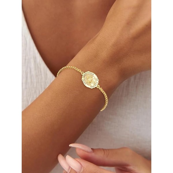 Alternate view of 925 Sterling Silver Christopher Bracelet Gold Plated Box Chain Adjustable Nwt